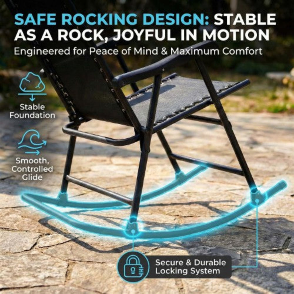 Patio Set of 2 Folding Leisure Rocking Chair Set Black