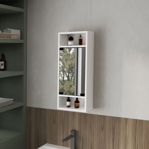 Chic Crate-Pine-Like Medicine Cabinet – Mirrored Door & Open Storage | White