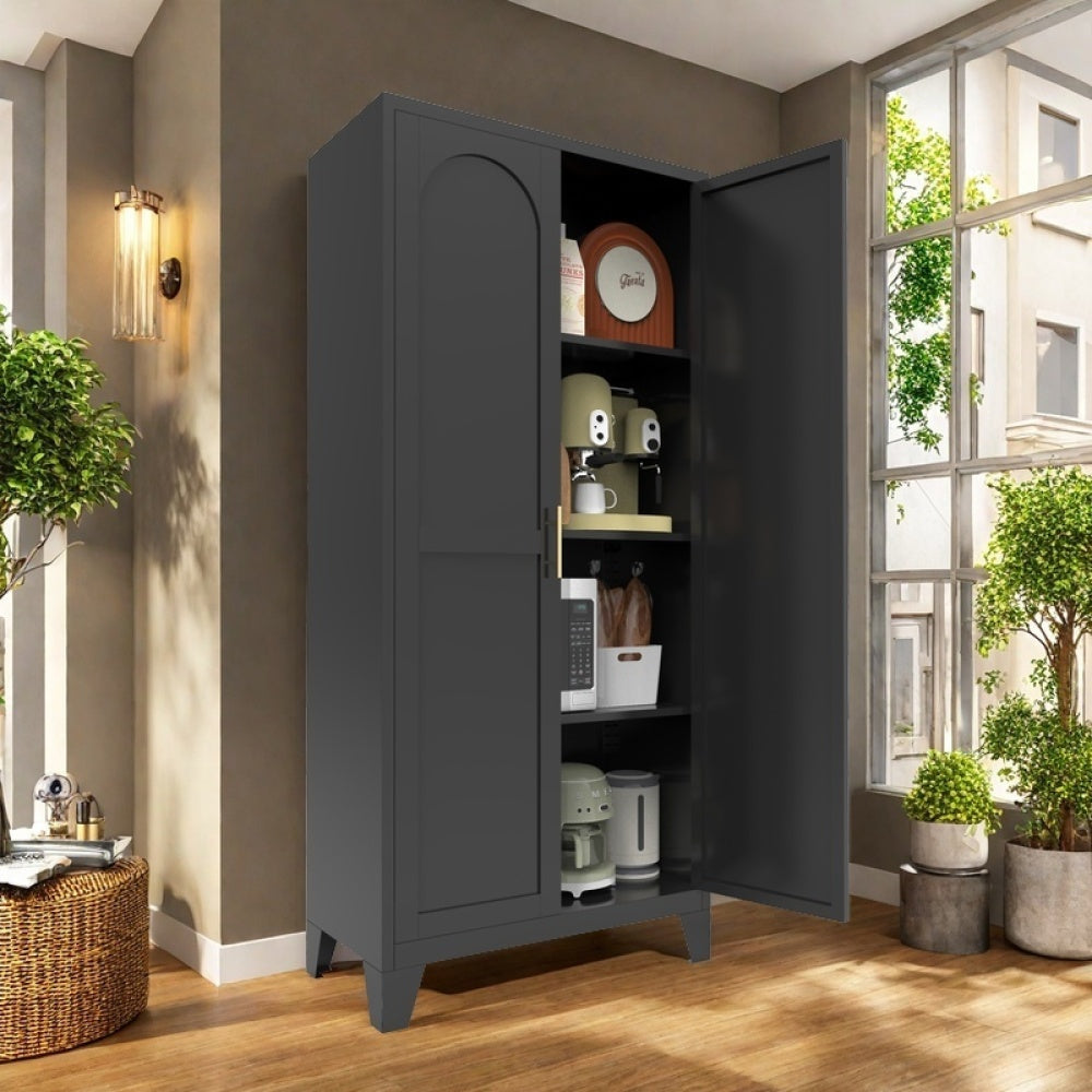 Chic Crate 61'' 2 Shapely-Door Metal Cabinet – Lockable, Adjustable Shelves for Kitchen/Bedroom/Living Room (Black)