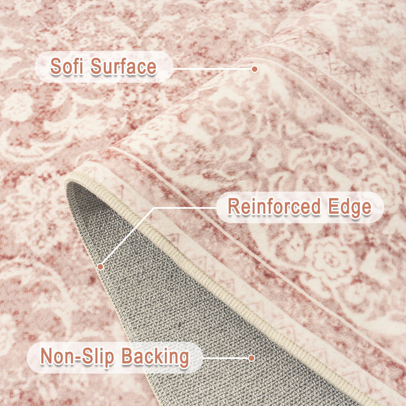 8x10 Washable Vintage Floral Area Rugs for Living Room, Soft Low Pile Non Slip Rug for Kitchen Laundry Room Playroom