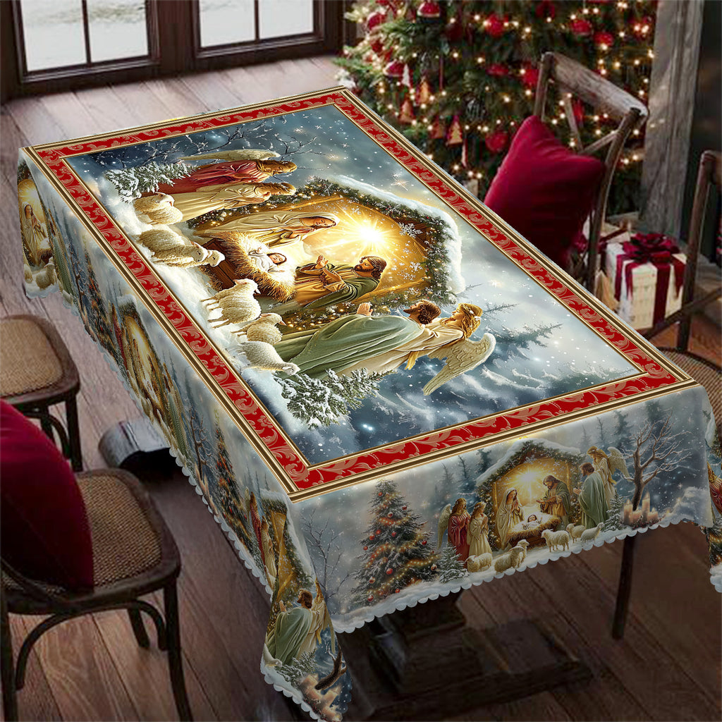 Christmas Tablecloth, Snowman Snowflake Stain-Resistant Dining Table Cover for Holiday Decor