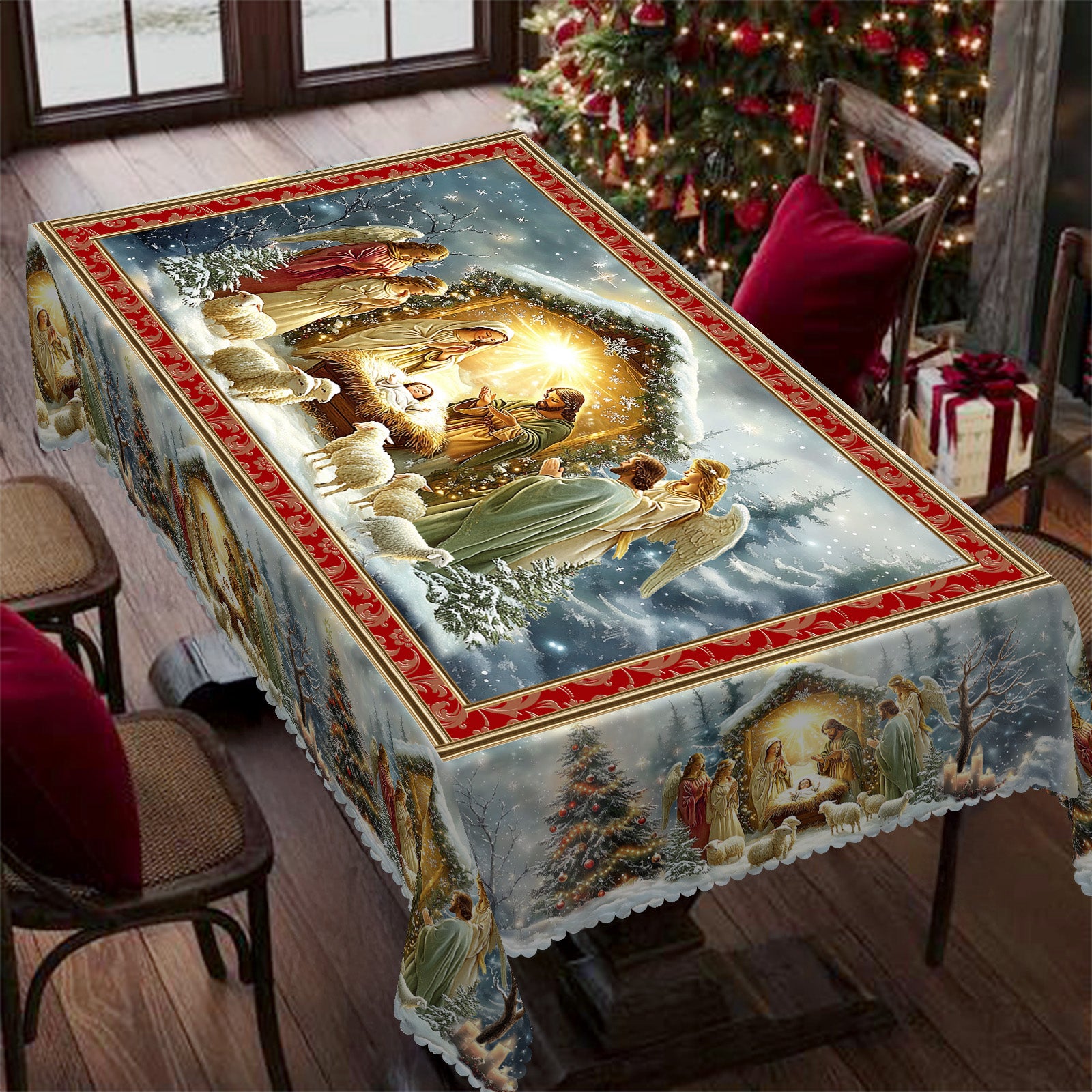 Christmas Tablecloth, Snowman Snowflake Stain-Resistant Dining Table Cover for Holiday Decor
