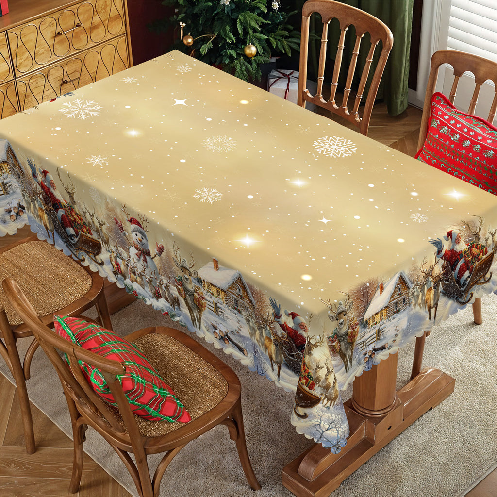 Christmas Tablecloth, Winter Snowman Christmas House Christmas Trees Tablecloth Washable Tablecloth for Party Picnic Dinner Decor