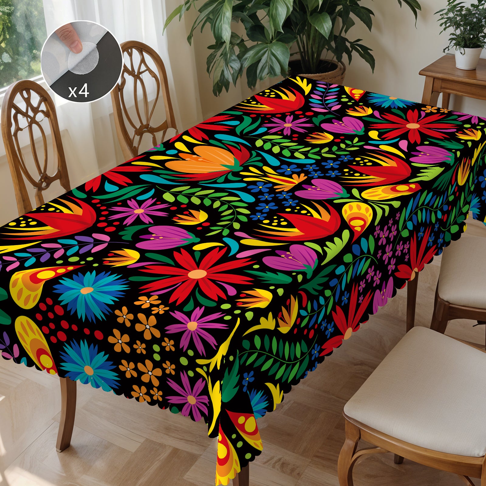Bohemian Tablecloth with Colorful Pattern, Dustproof Easy-Care Dining Table Cover for Indoor Outdoor Use and Festive Decor