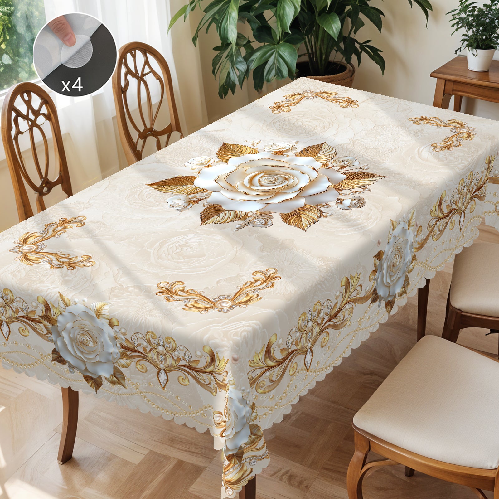 Floral Tablecloth with Colorful Flowers, Dustproof Easy-Care Dining Table Cover for Indoor Outdoor Use and Festive Home Decor