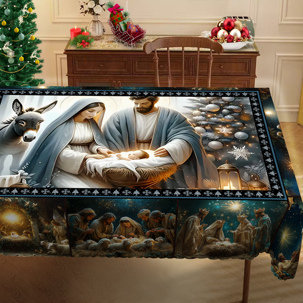 Christmas Tablecloth, Snowman Snowflake Stain-Resistant Dining Table Cover for Holiday Decor