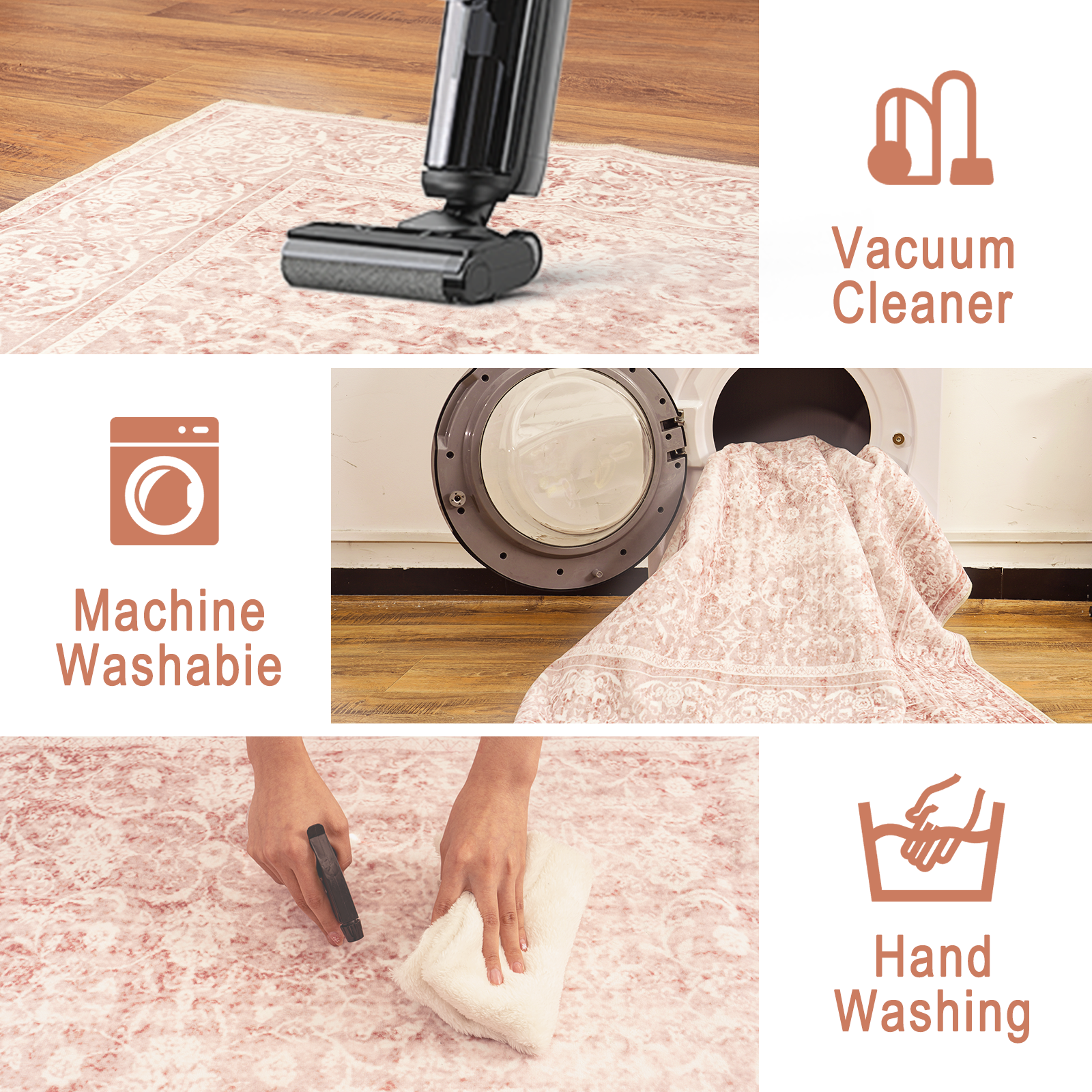 8x10 Washable Vintage Floral Area Rugs for Living Room, Soft Low Pile Non Slip Rug for Kitchen Laundry Room Playroom