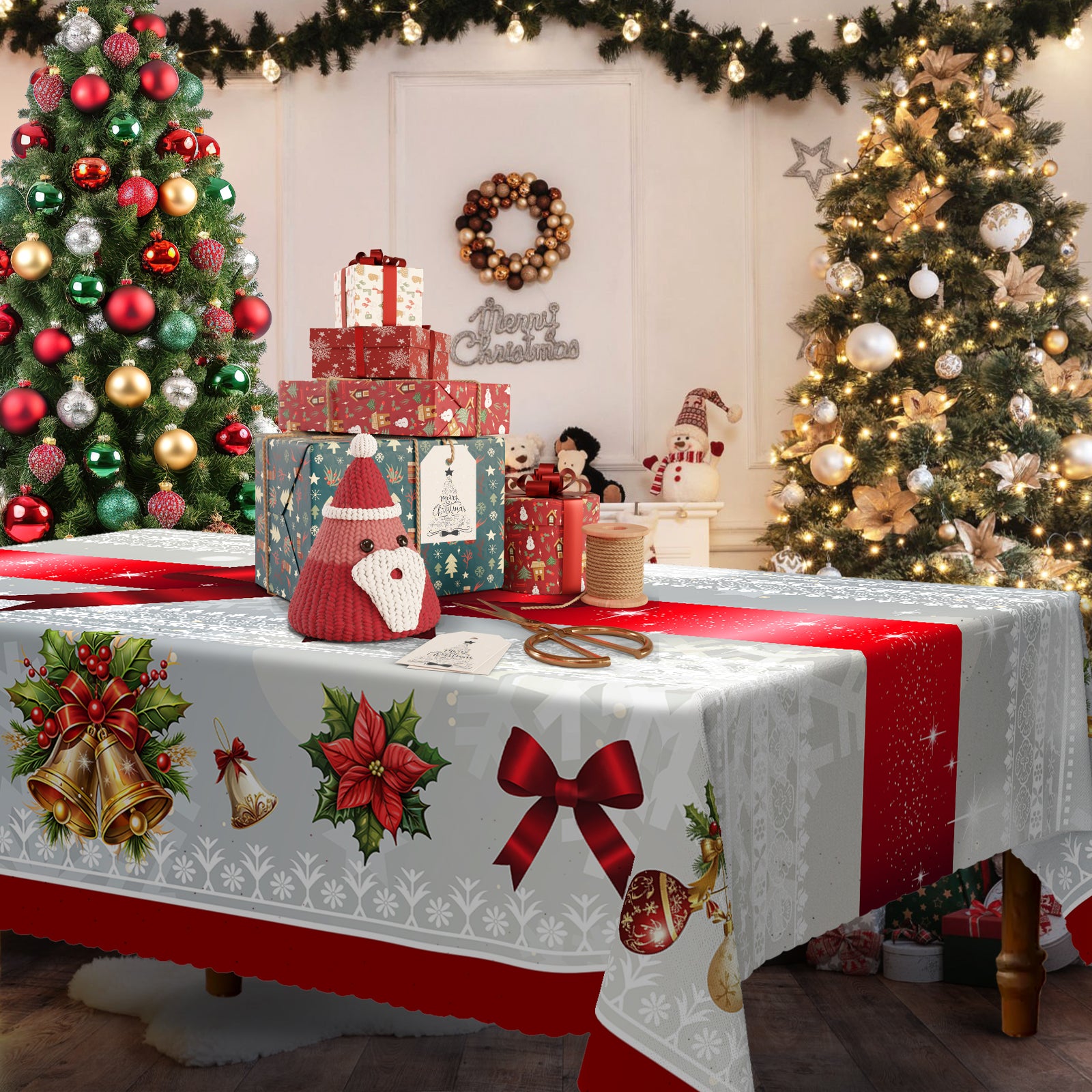 Christmas Tablecloth, Snowman Tablecloth, Christmas Tree Tablecloth Washable Table Cover for Home Kitchen Holiday Deco