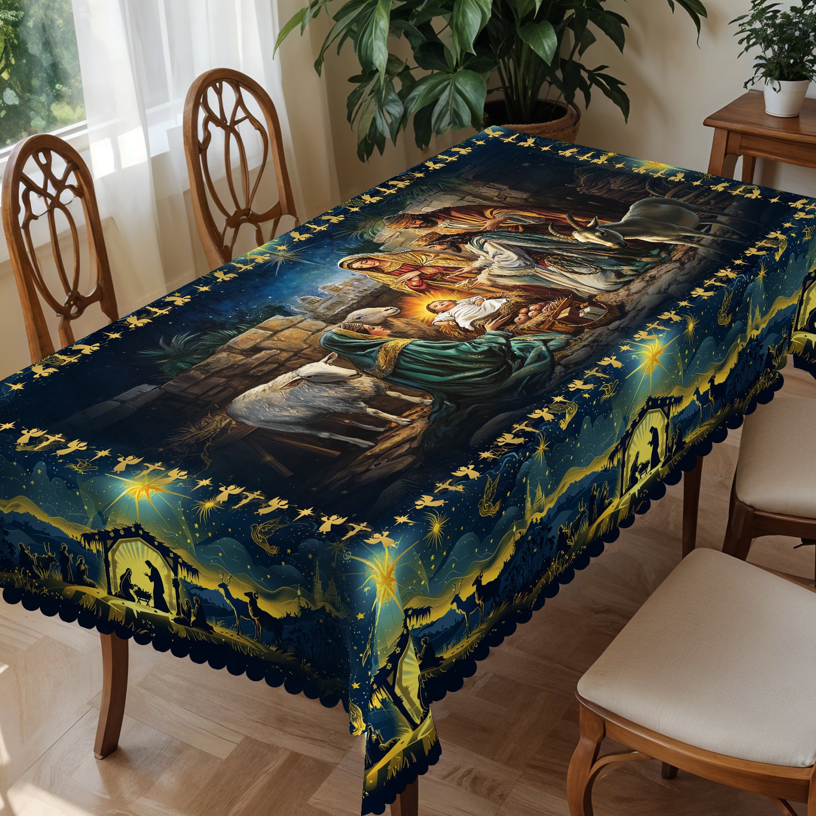 Christmas Tablecloth, Snowman Snowflake Stain-Resistant Dining Table Cover for Holiday Decor