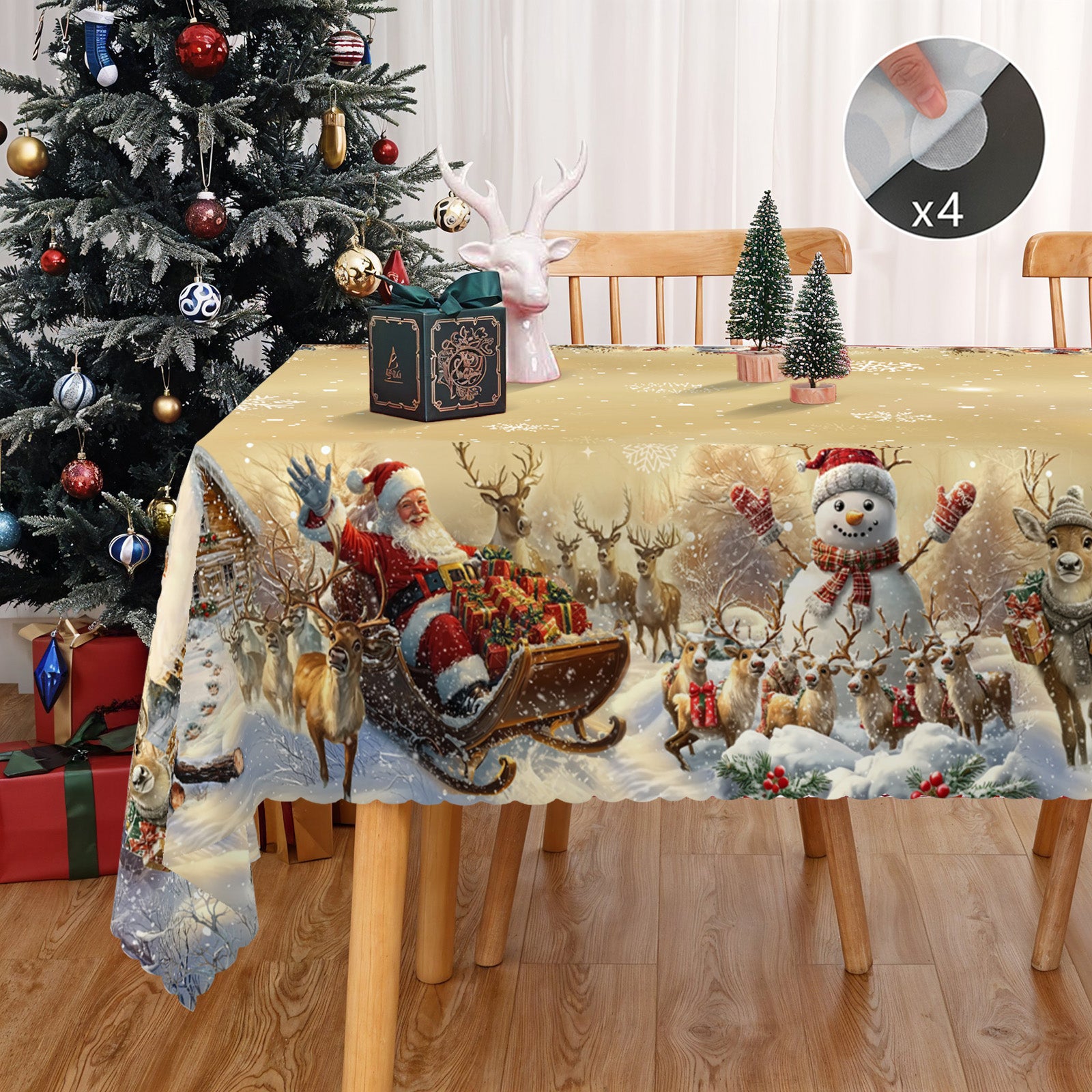 Christmas Tablecloth, Winter Snowman Christmas House Christmas Trees Tablecloth Washable Tablecloth for Party Picnic Dinner Decor