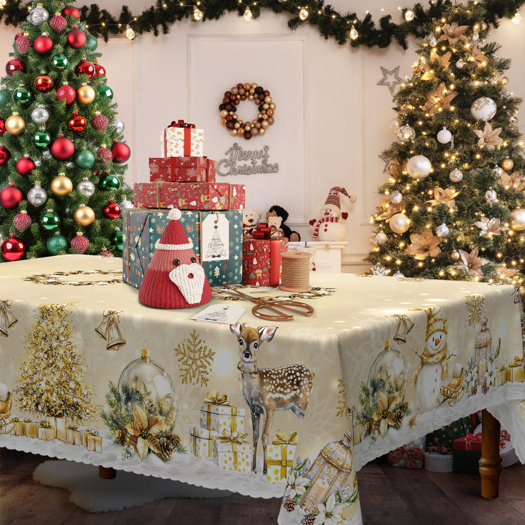 Christmas Tablecloth, Snowman Tablecloth, Christmas Tree Tablecloth Washable Table Cover for Home Kitchen Holiday Deco
