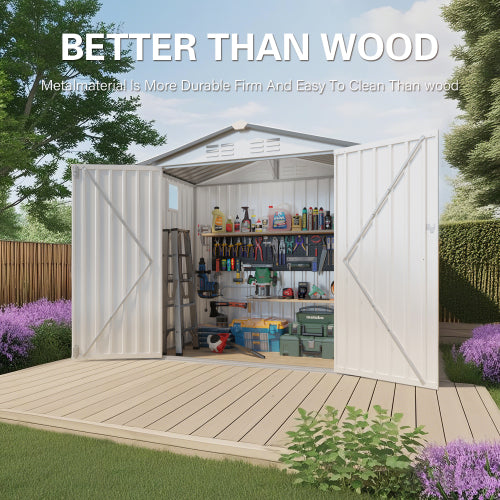 Chic Crate 6 x 3.6' Metal Storage Shed with Lockable Door Waterproof Tool Shed with Peaked Roof & Clear Window for Garden Patio - White