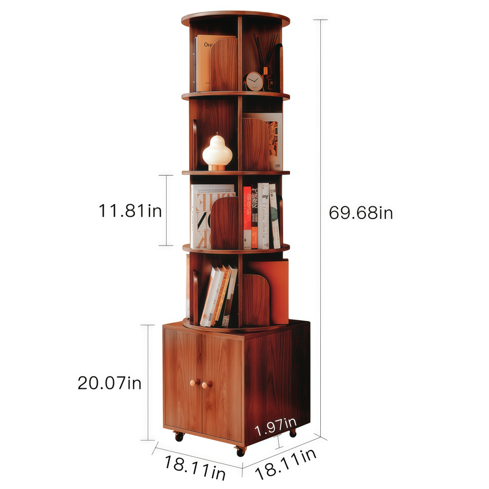 Chic Crate 360° Rotating 5-Tier Corner Bookshelf with Drawer, Narrow Floor Bookcase for Small Spaces