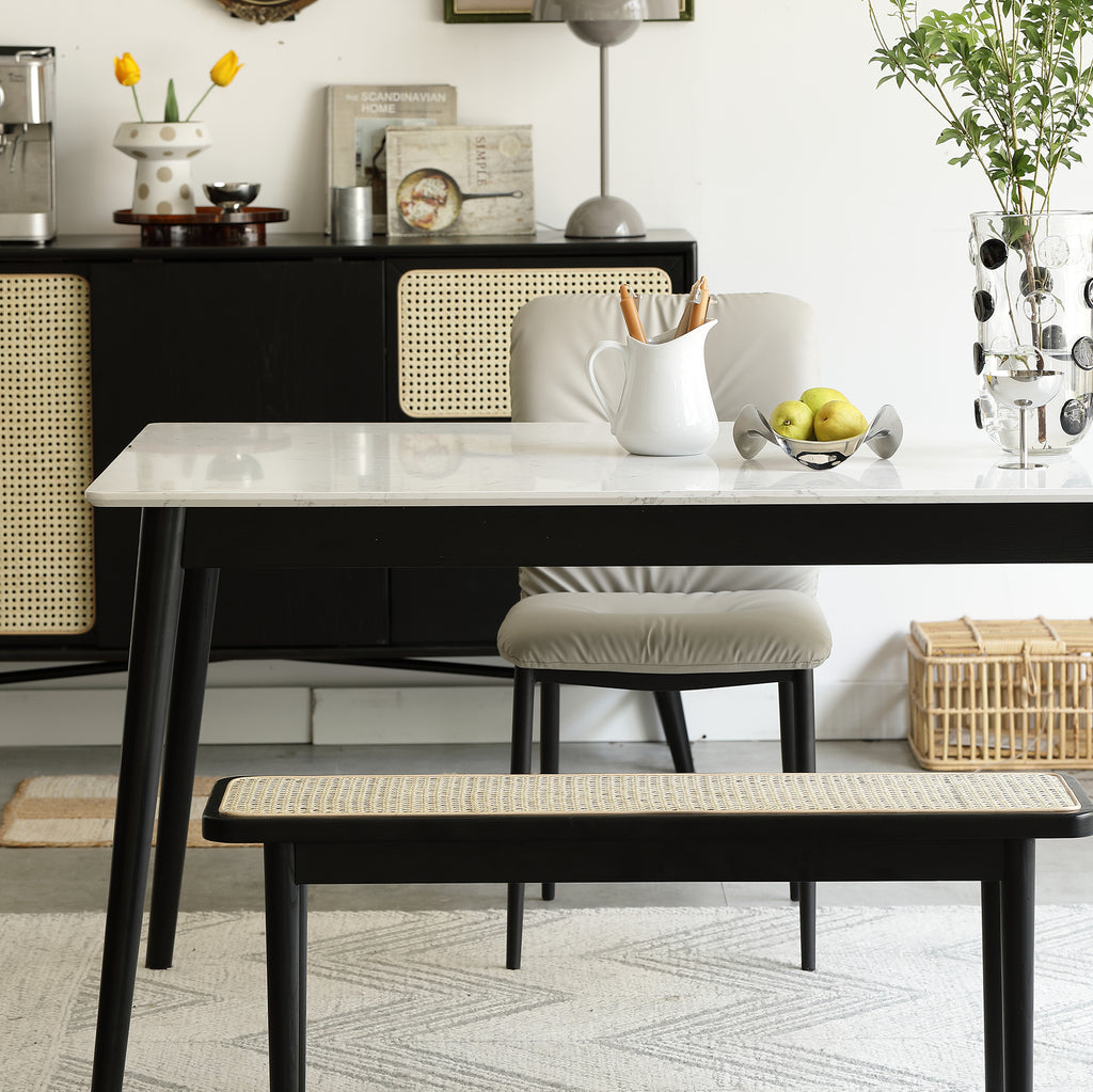 47.24" Solid Wood Dining Bench with Rattan Accent Entryway Seat