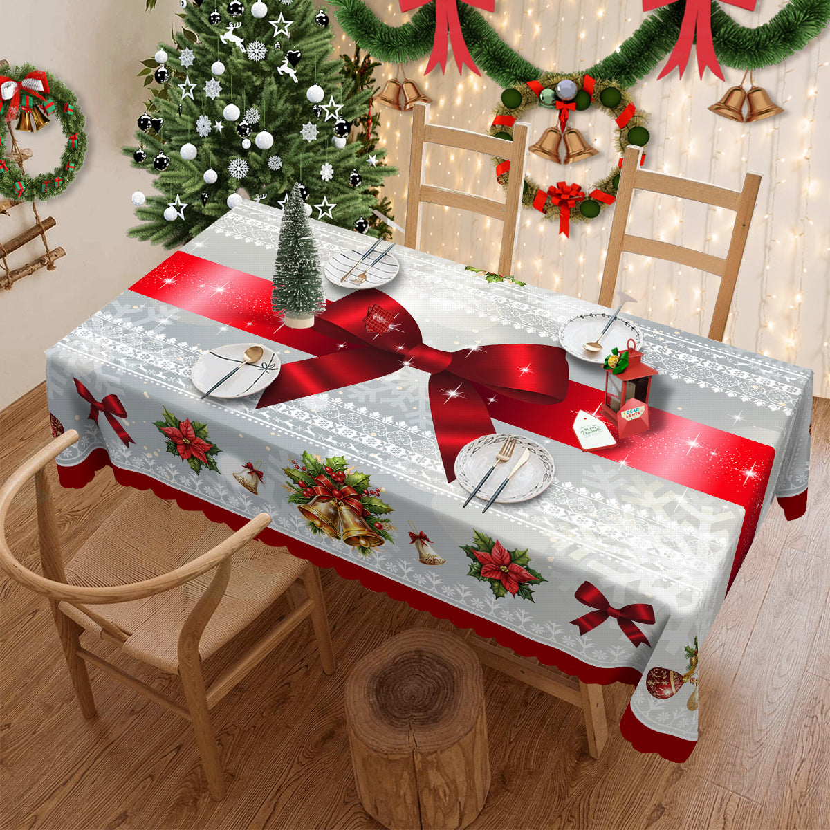 Christmas Tablecloth, Snowman Tablecloth, Christmas Tree Tablecloth Washable Table Cover for Home Kitchen Holiday Deco