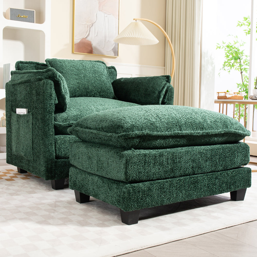 Chic Crate - 55.32*39.76" Oversized Sofa Indoor,Portable ottoman,Boucle Single Sofa Bed with Wider seat,Double deep cushion,Strong wrapping of thick armrests for Living Room,Bedroom.3 Colors.