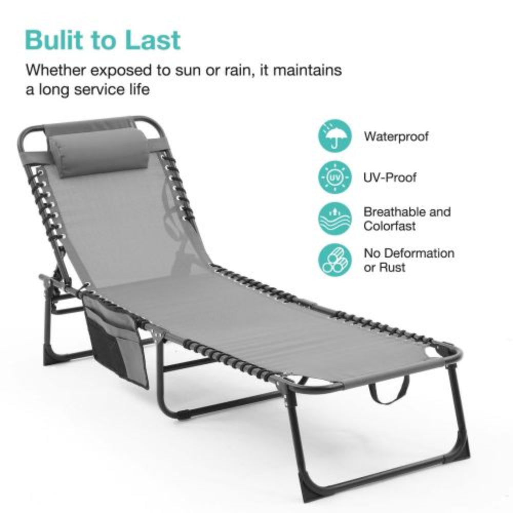 Folding Outdoor Chaise Lounge Chair with 4-Position Reclining Back, Breathable Mesh Seat, Patio Sun Tanning Chair for Pool, Beach, Yard