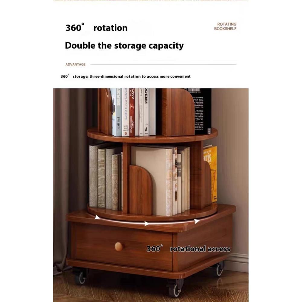 Chic Crate 6-Tier 360° Rotating Corner Bookshelf with Wheels, Narrow Bookcase for Small Spaces – Walnut Brown