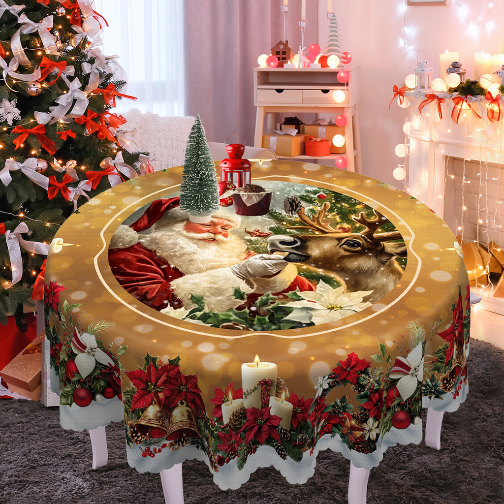 Christmas Tablecloth, Santa Claus and Christmas tree Stain-Resistant Table Cover for Dining Table Holiday Decor