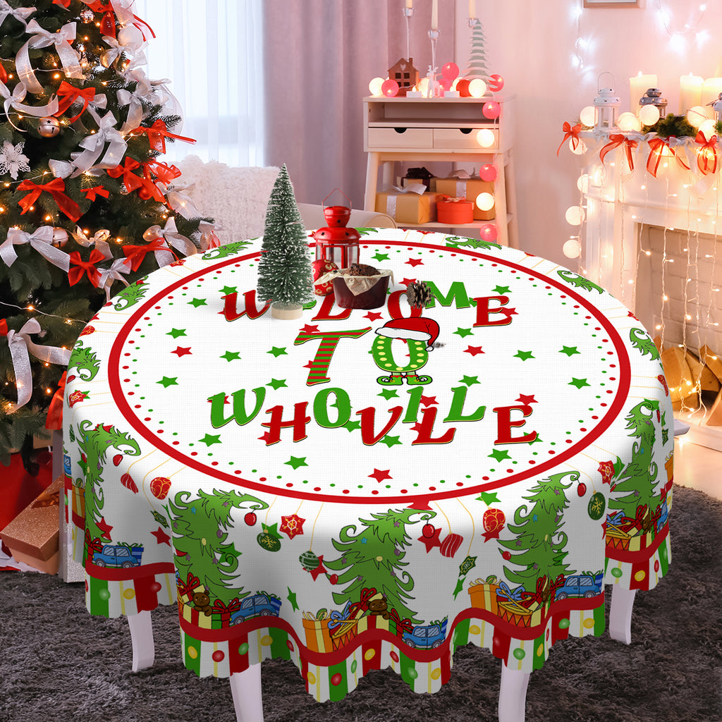 Merry Christmas Tablecloth, Snowman Santa Claus Christmas tree Stain-Resistant Dining Table Cover for Holiday Decor