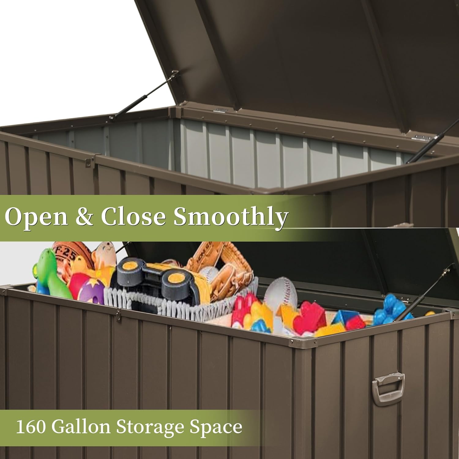 160 Gallon Patio Steel Storage Deck Box, Waterproof Lockable Bin for Cushions, Pillows & Tools