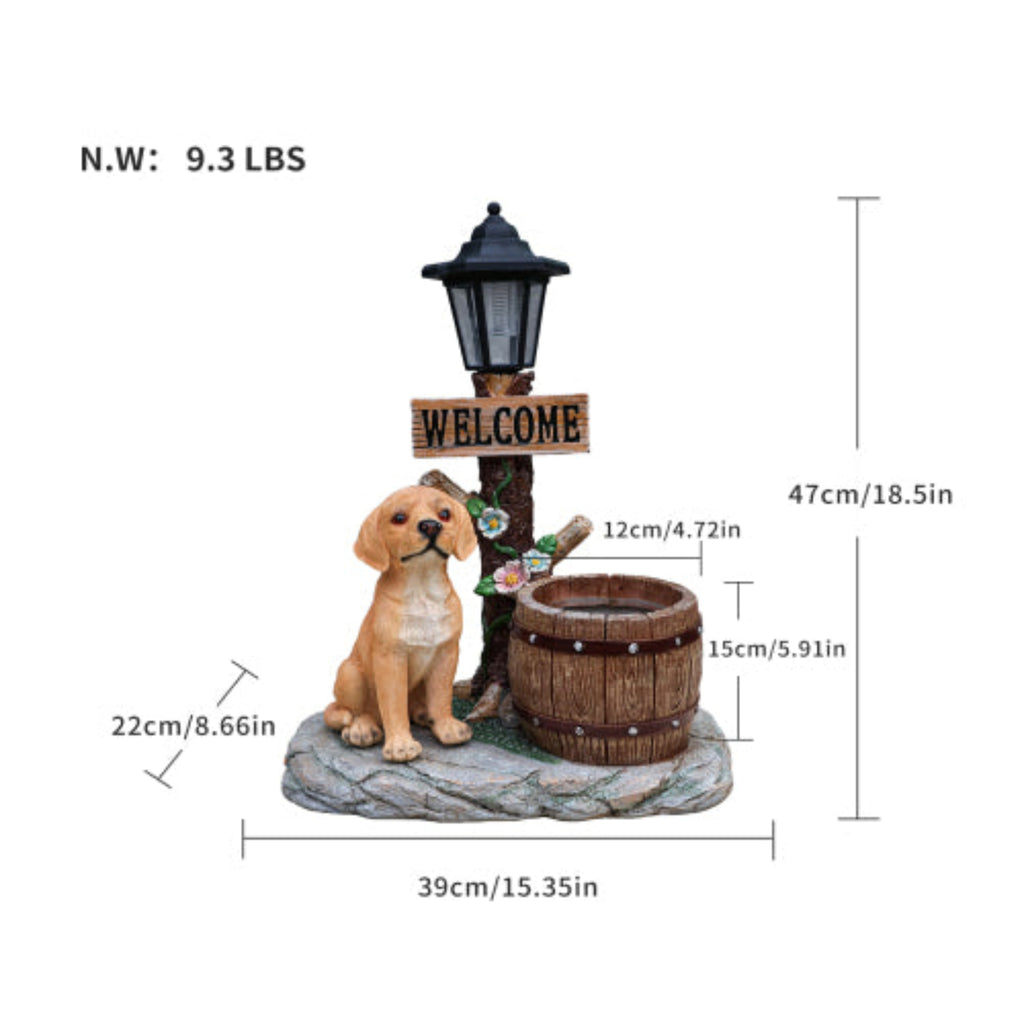 Labrador Dog Solar Planter Garden Statue for Outdoor Yard Decoration