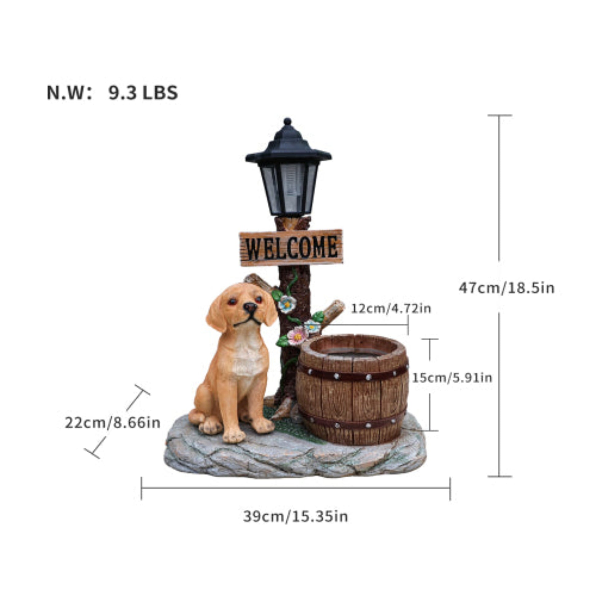 Labrador Dog Solar Planter Garden Statue for Outdoor Yard Decoration