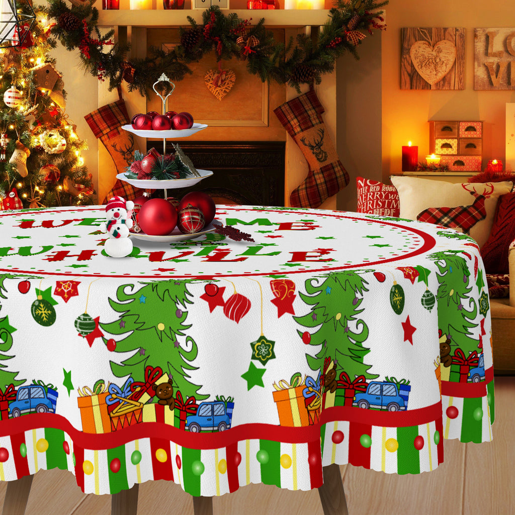 Merry Christmas Tablecloth, Snowman Santa Claus Christmas tree Stain-Resistant Dining Table Cover for Holiday Decor