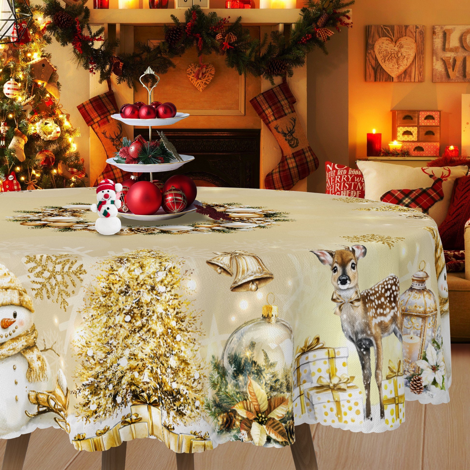 Christmas Tablecloth, Snowman Tablecloth, Christmas Tree Tablecloth Washable Table Cover for Home Kitchen Holiday Deco