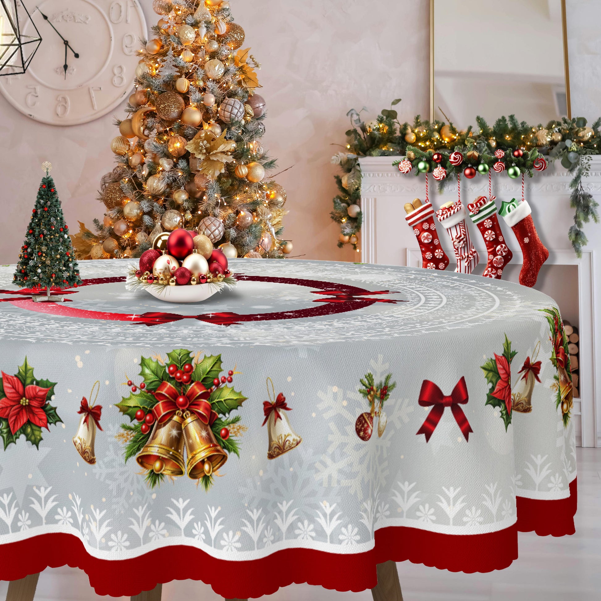 Christmas Tablecloth, Snowman Tablecloth, Christmas Tree Tablecloth Washable Table Cover for Home Kitchen Holiday Deco