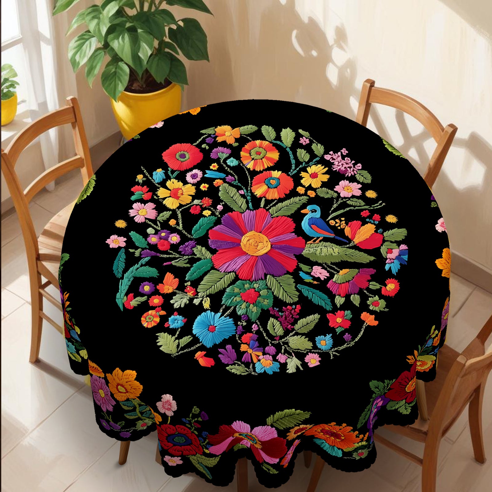 Sunflower Tablecloth with Colorful Floral Design, Dustproof Easy-Care Dining Table Cover for Indoor Outdoor Festive Decor