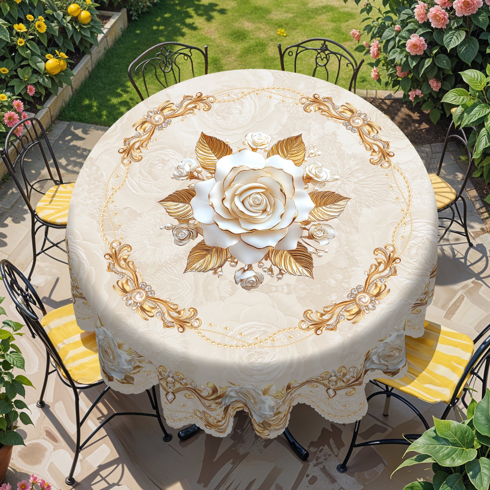 Floral Tablecloth with Colorful Flowers, Dustproof Easy-Care Dining Table Cover for Indoor Outdoor Use and Festive Home Decor