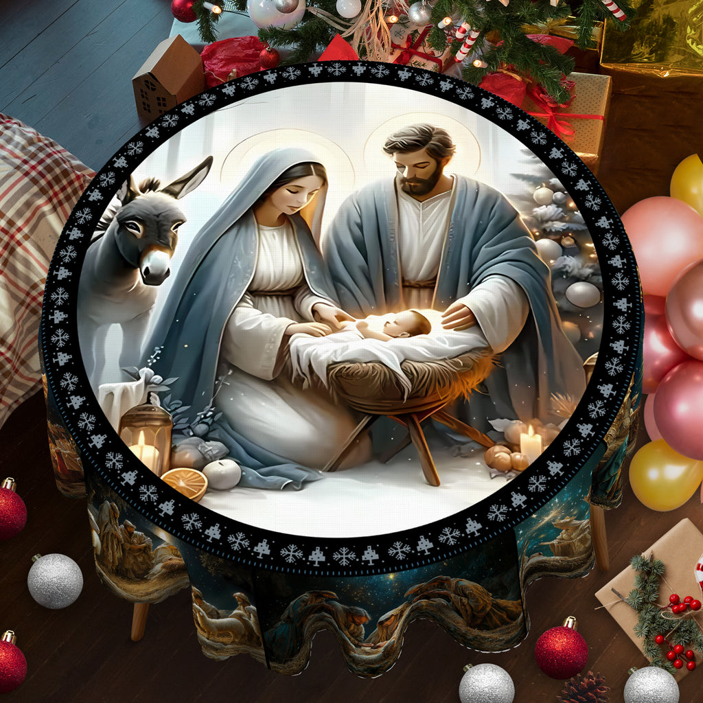 Christmas Tablecloth, Snowman Snowflake Stain-Resistant Dining Table Cover for Holiday Decor