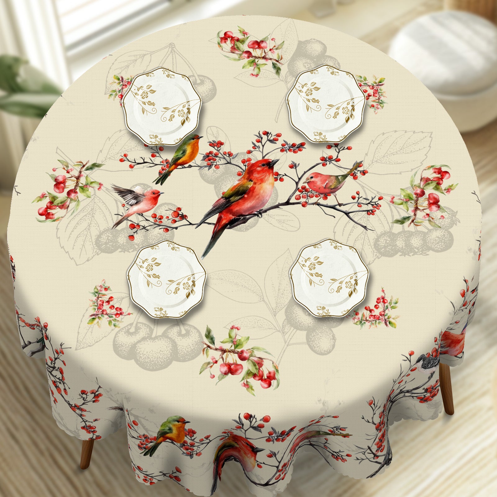 Floral Tablecloth with Colorful Flowers, Dustproof Easy-Care Dining Table Cover for Indoor Outdoor Use and Festive Home Decor