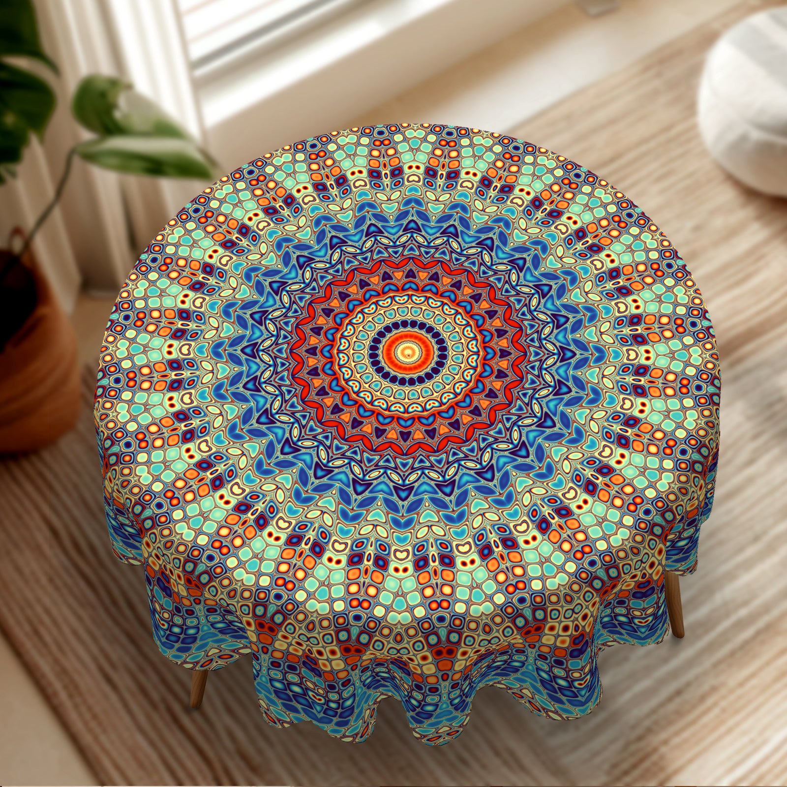 Bohemian Tablecloth with Colorful Pattern, Dustproof Easy-Care Dining Table Cover for Indoor Outdoor Use and Festive Decor