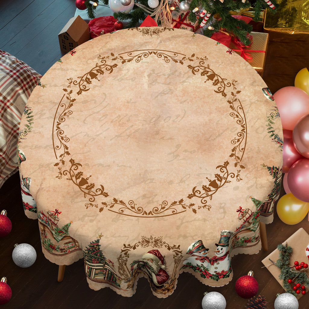 Christmas Tablecloth, Santa Claus and Christmas tree Stain-Resistant Table Cover for Dining Table Holiday Decor