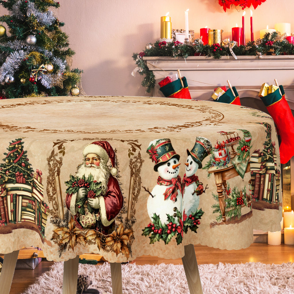 Christmas Tablecloth, Santa Claus and Christmas tree Stain-Resistant Table Cover for Dining Table Holiday Decor