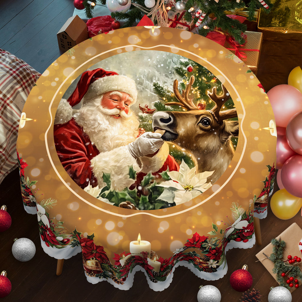 Christmas Tablecloth, Santa Claus and Christmas tree Stain-Resistant Table Cover for Dining Table Holiday Decor