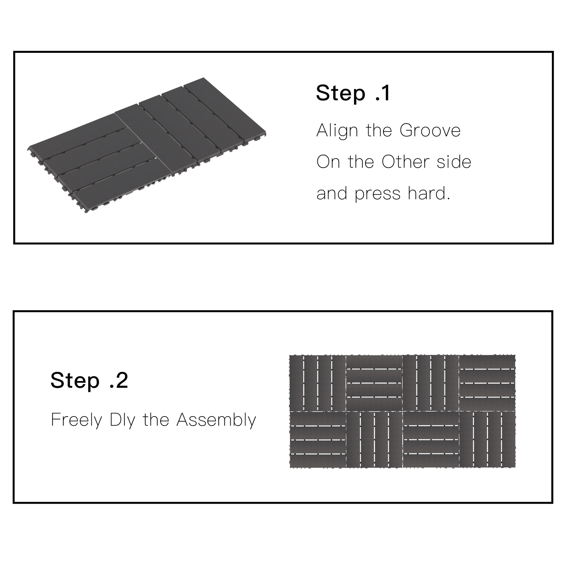 Chic Crate 44 Pack 12'' Interlocking Plastic Deck Tiles – Dark Gray, Waterproof