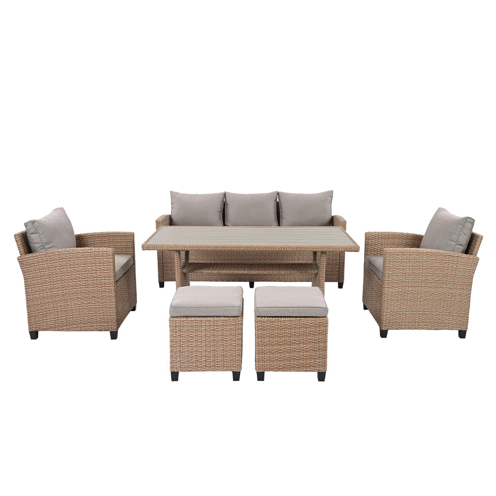 Chic Crate-Rustic Outdoor Wicker Set – 6-Piece Patio Furniture w/ Rattan Sofa, Chairs & Table | Natural Finish | Multi-Room