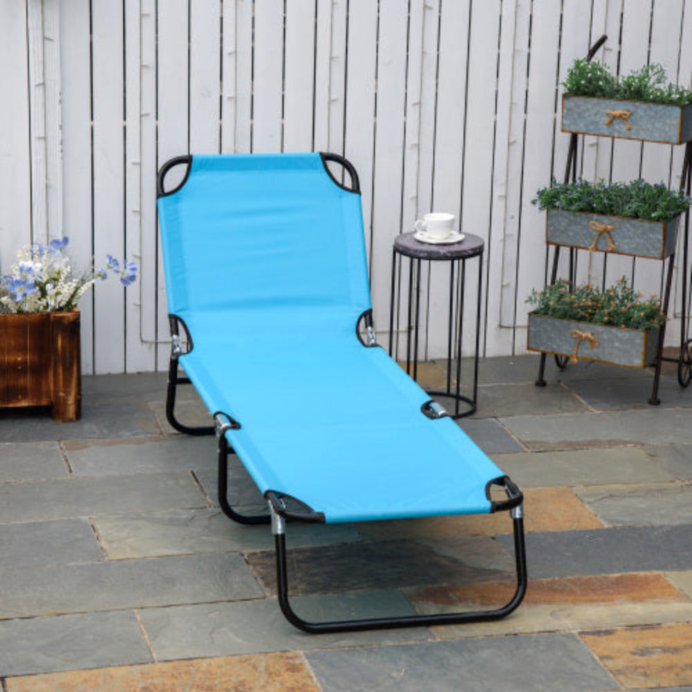 Folding Chaise Lounge Pool Chairs, Reclining Outdoor Sun Tanning Chairs with Sturdy Steel Frame for Beach, Yard, Patio, Sky Blue