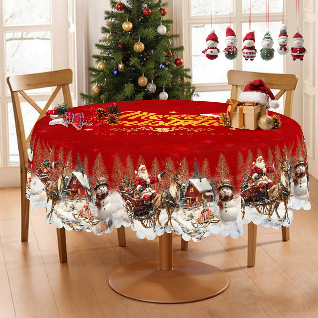 Christmas Tablecloth, Winter Snowman Christmas House Christmas Trees Tablecloth Washable Tablecloth for Party Picnic Dinner Decor