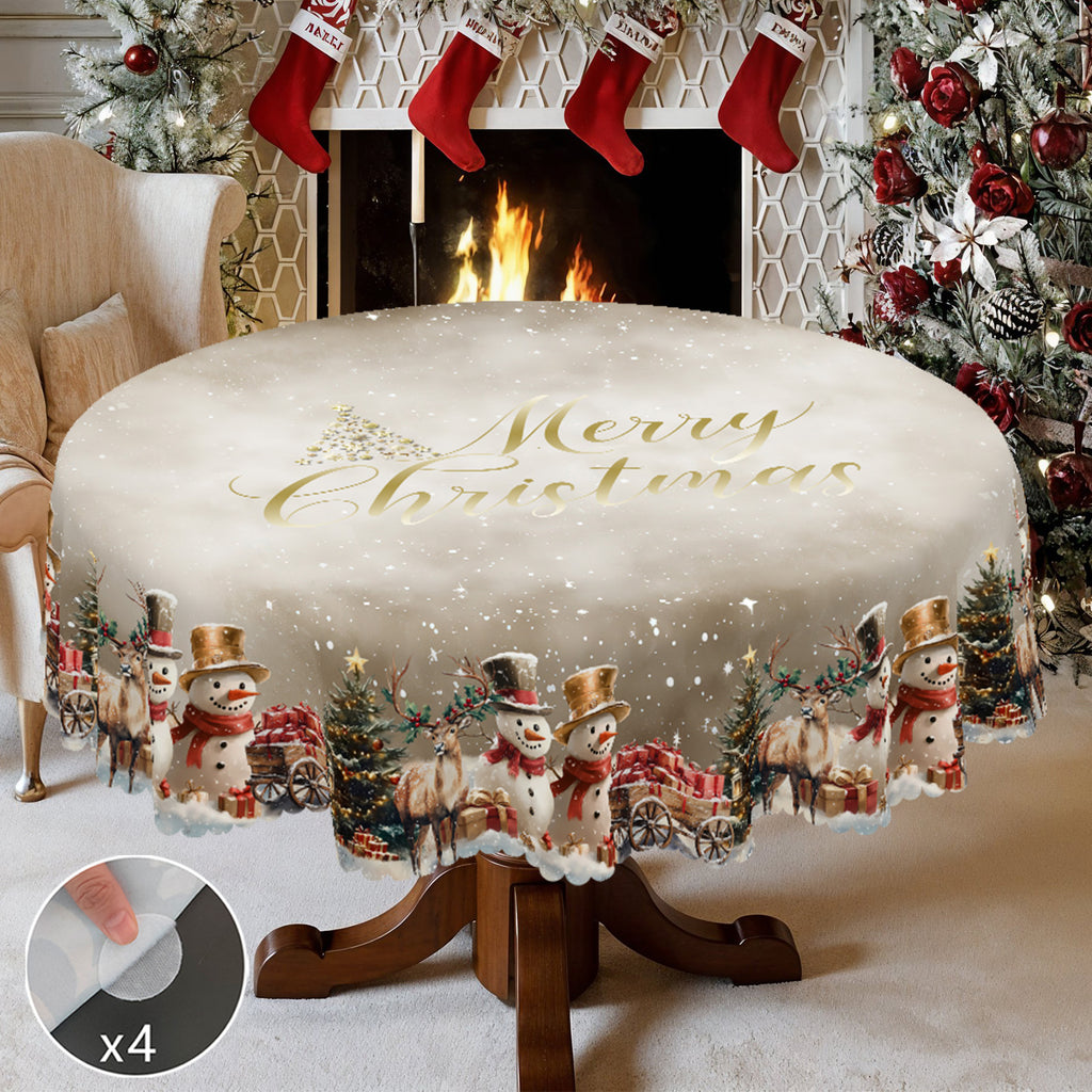 Christmas Tablecloth, Winter Snowman Christmas House Christmas Trees Tablecloth Washable Tablecloth for Party Picnic Dinner Decor