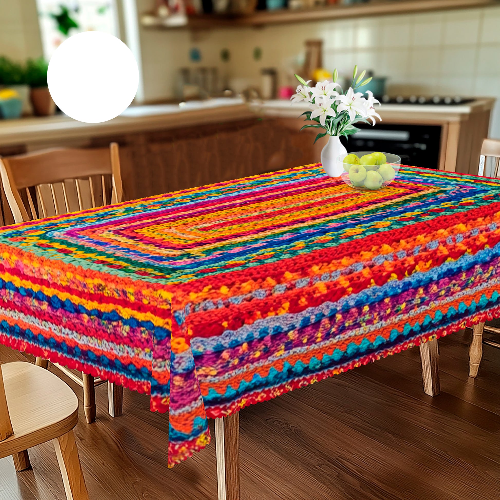 Bohemian Tablecloth with Colorful Pattern, Dustproof Easy-Care Dining Table Cover for Indoor Outdoor Use and Festive Decor