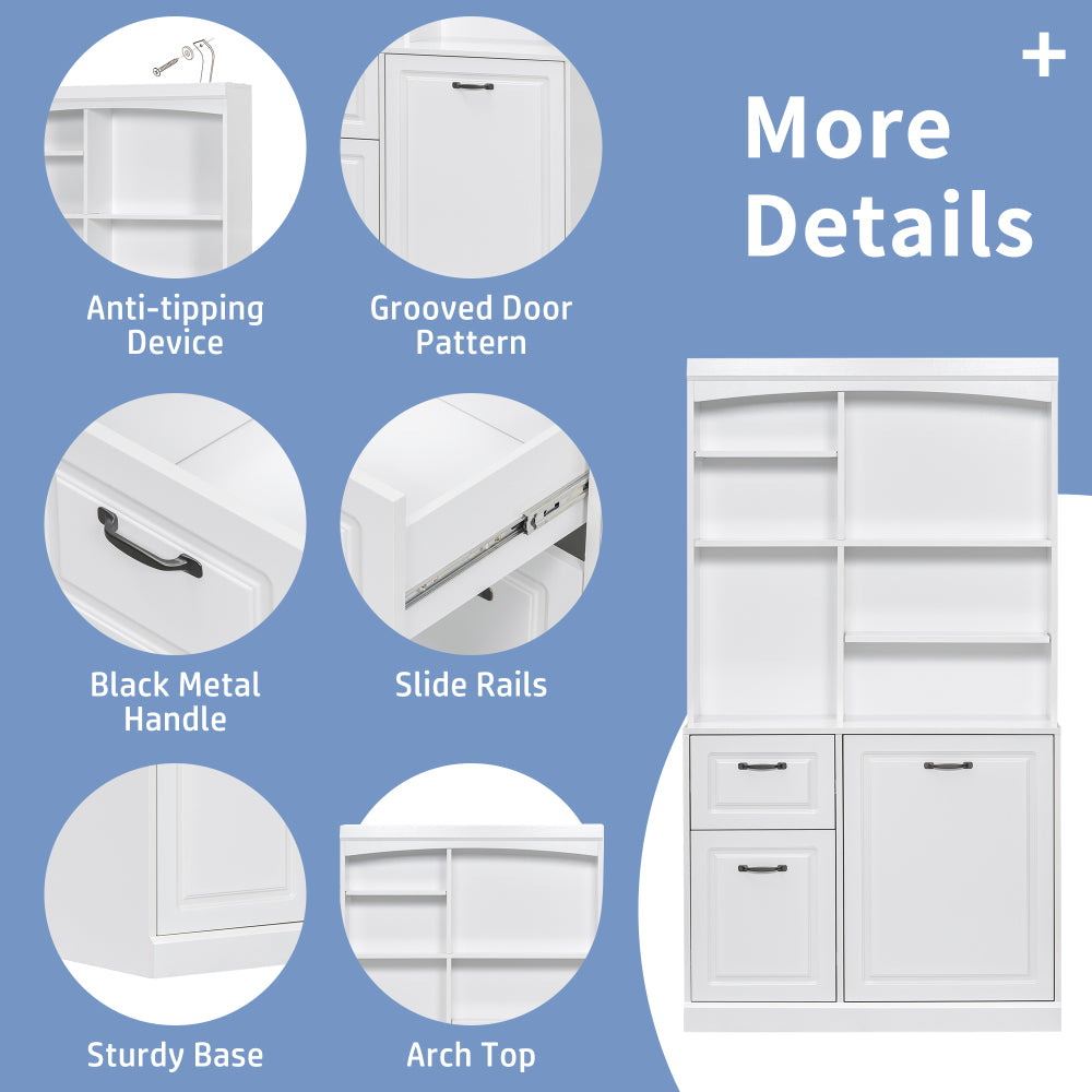 Chic Crate White Bathroom Tilt-Out Hamper Cabinet – 70.9" Tall Freestanding Organizer | Adjustable Shelves & Drawers | Steel Handles