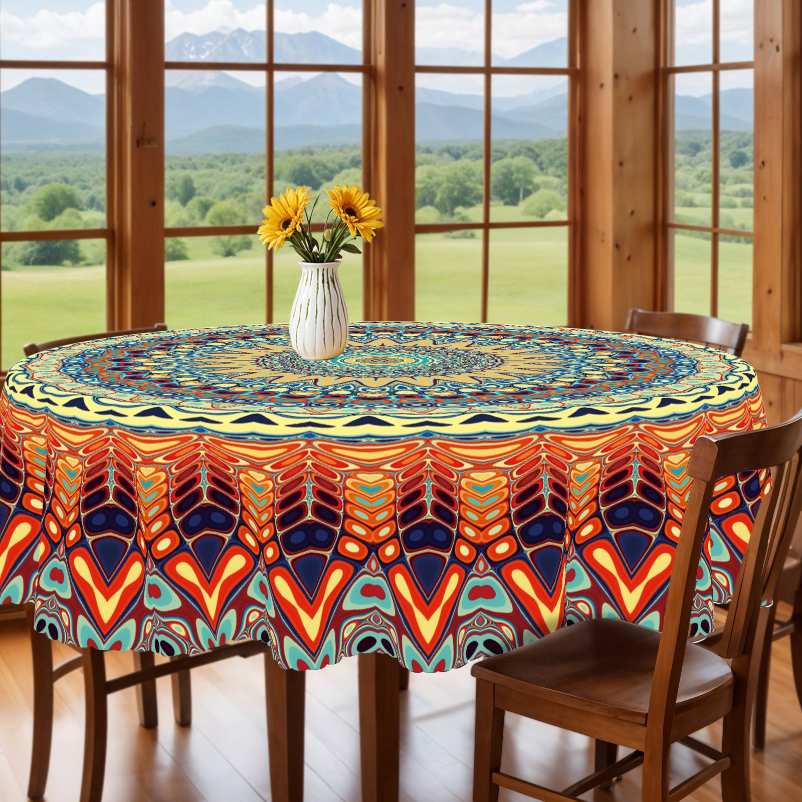 Bohemian Tablecloth with Colorful Pattern, Dustproof Easy-Care Dining Table Cover for Indoor Outdoor Use and Festive Decor