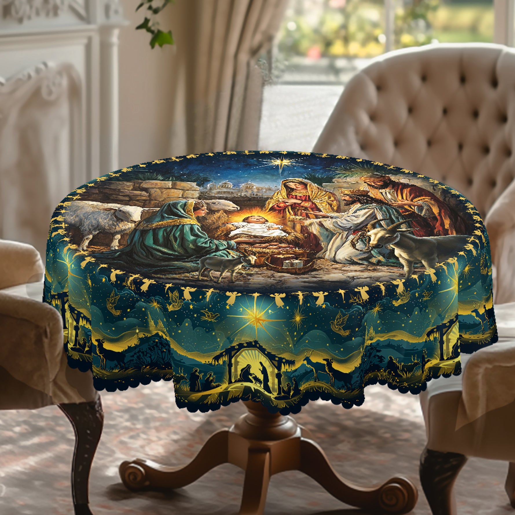 Christmas Tablecloth, Snowman Snowflake Stain-Resistant Dining Table Cover for Holiday Decor