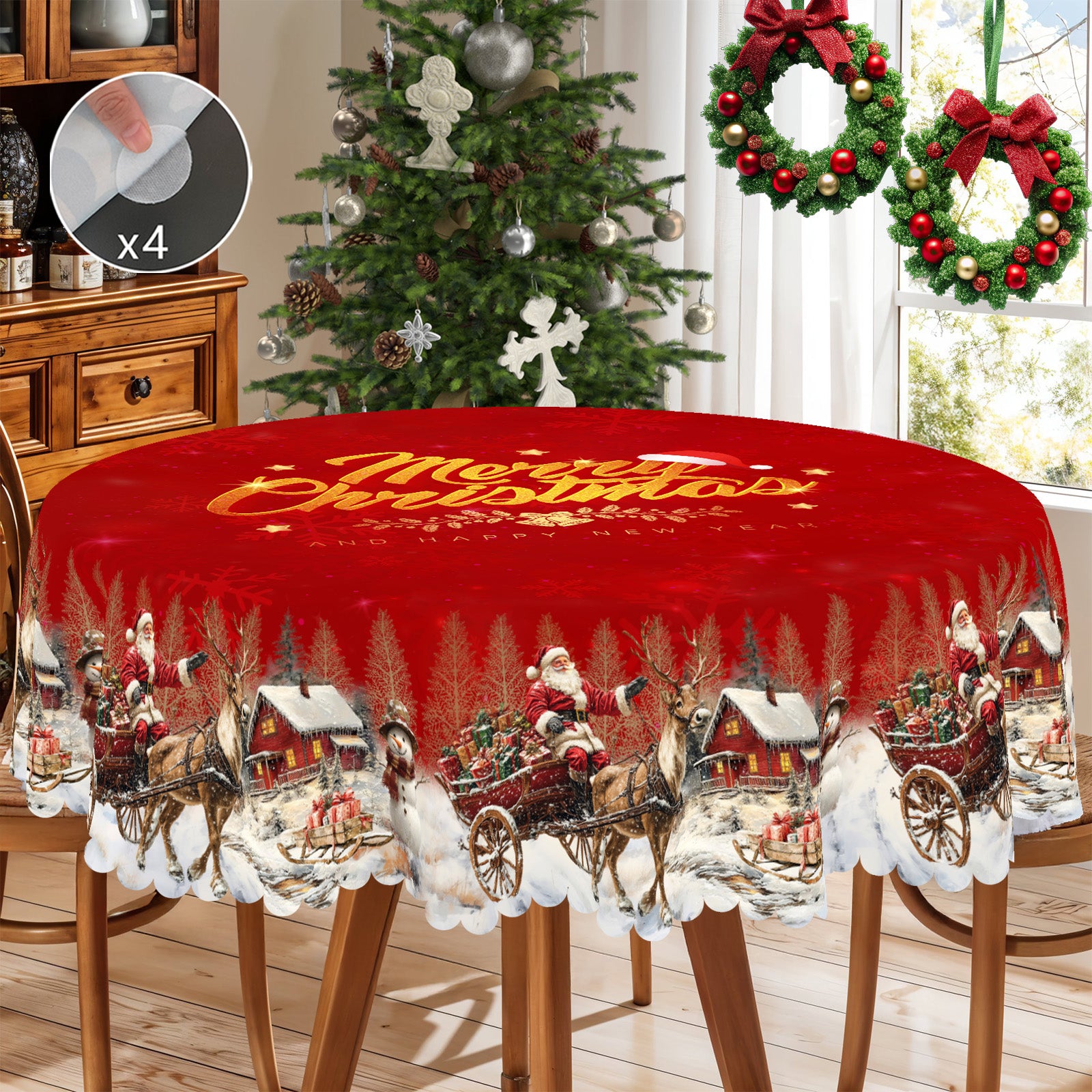 Christmas Tablecloth, Winter Snowman Christmas House Christmas Trees Tablecloth Washable Tablecloth for Party Picnic Dinner Decor