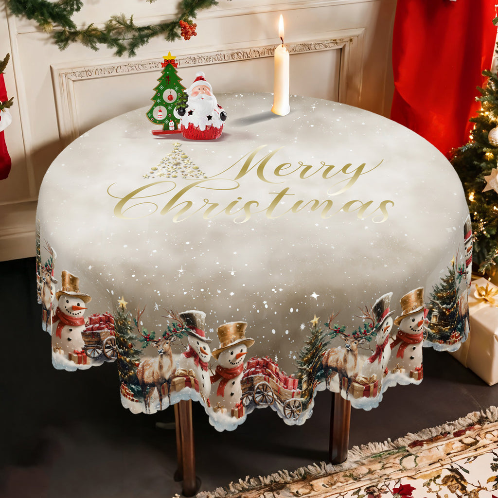 Christmas Tablecloth, Winter Snowman Christmas House Christmas Trees Tablecloth Washable Tablecloth for Party Picnic Dinner Decor