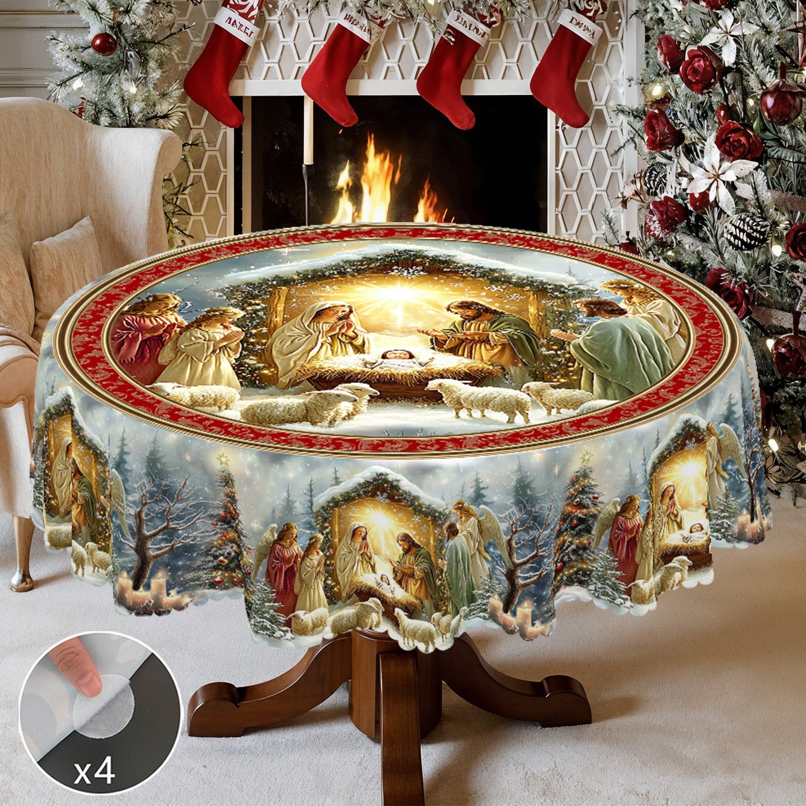 Christmas Tablecloth, Snowman Snowflake Stain-Resistant Dining Table Cover for Holiday Decor